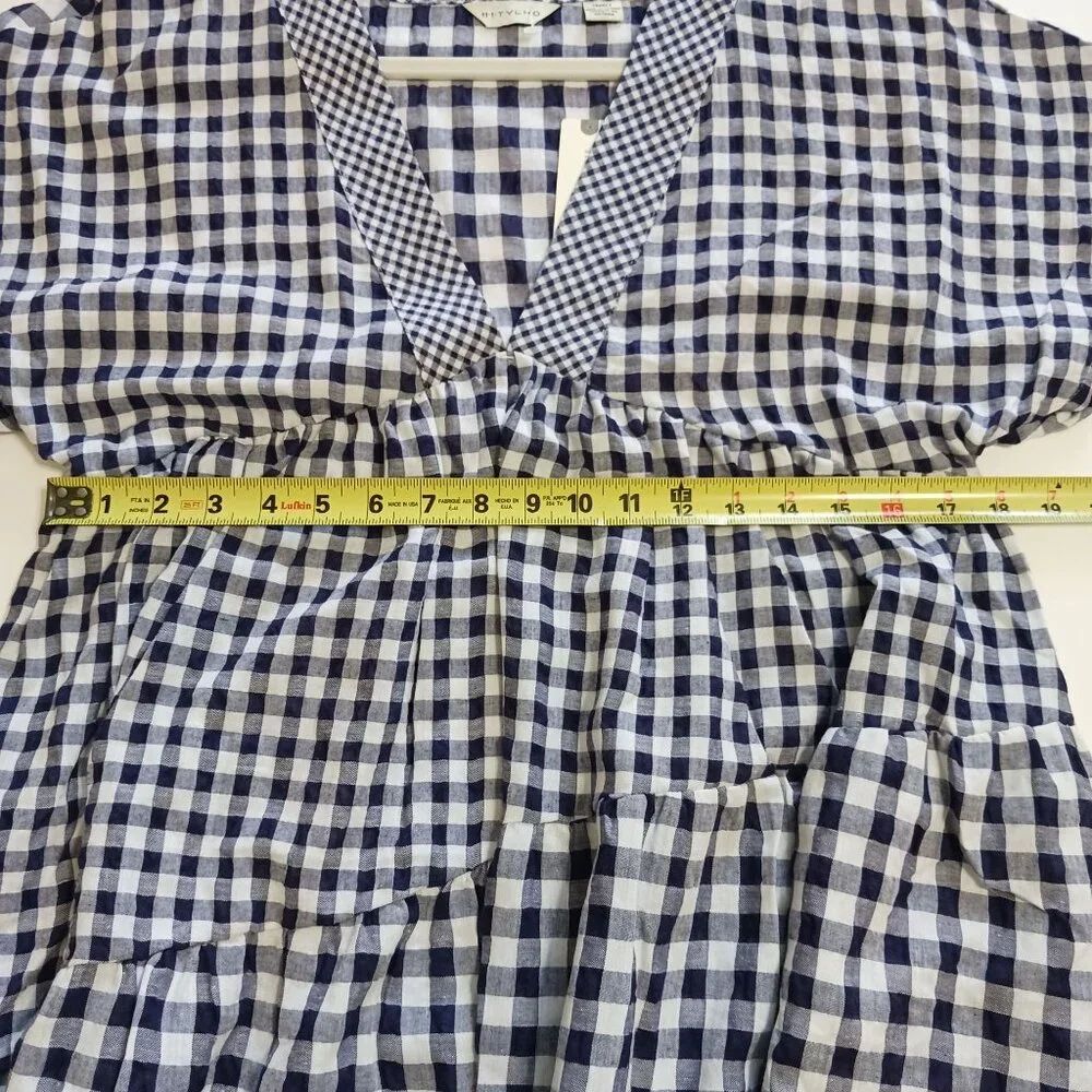 Anthropologie 11.1.TYLHO Navy White Gingham Midi Dress Small New With Tag - Picture 13 of 15